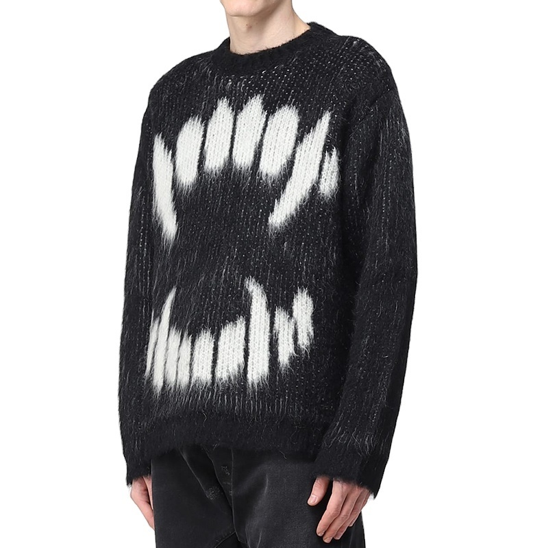 Custom LOGO OEM & ODM men mohair sweater Fuzzy jacquard pattern knitwear winter pullover jumper mohair knitted Sweater men