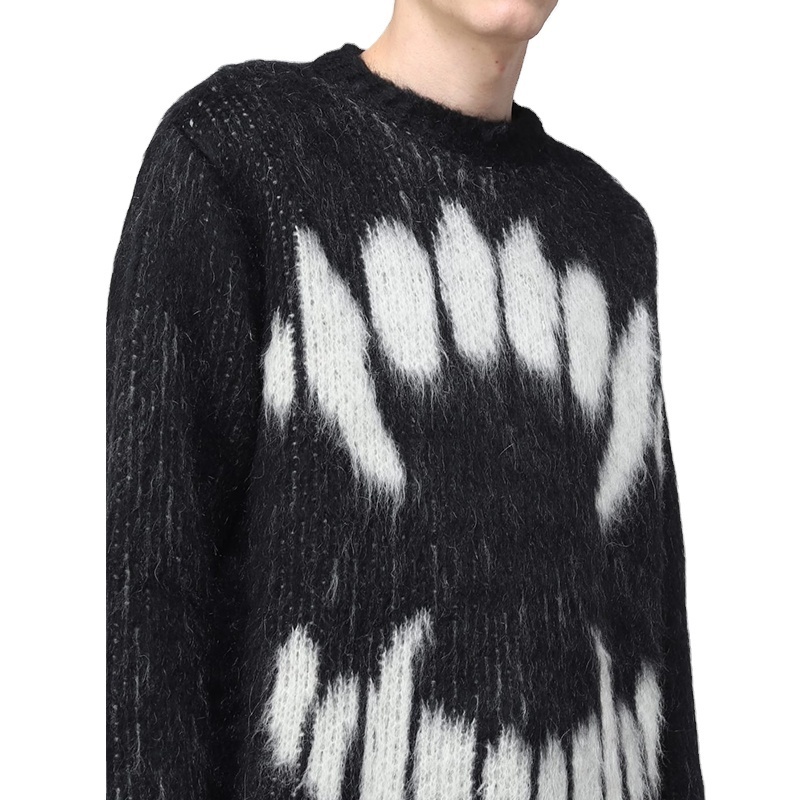 Custom LOGO OEM & ODM men mohair sweater Fuzzy jacquard pattern knitwear winter pullover jumper mohair knitted Sweater men