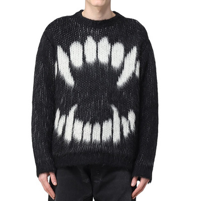 Custom LOGO OEM & ODM men mohair sweater Fuzzy jacquard pattern knitwear winter pullover jumper mohair knitted Sweater men