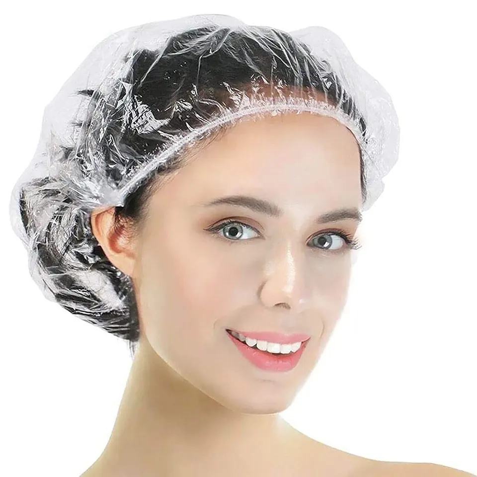 Hair Processing Waterproof Plastic Disposable Clear Hair Shower Cap for Women Hair SPA Salon Hotel Travel with high quality