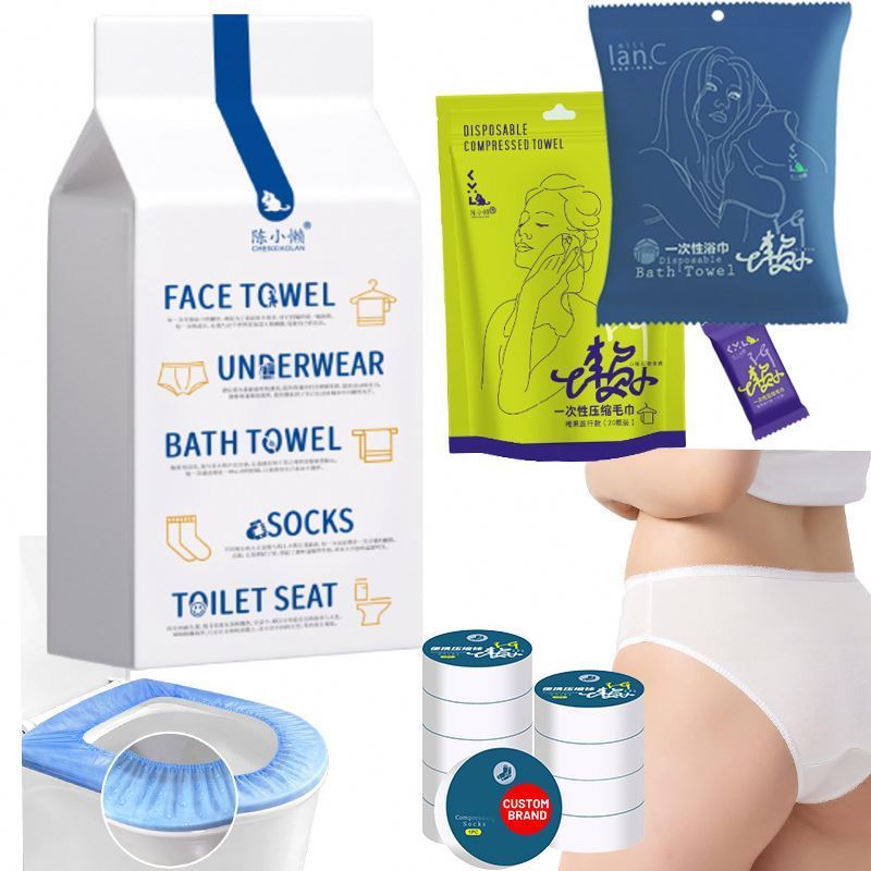 Good Quality Wholesale Travel Kit Disposable Cotton Socks Underpants Toilet Seat Cover Face Towel Bath Towel Disposable Products