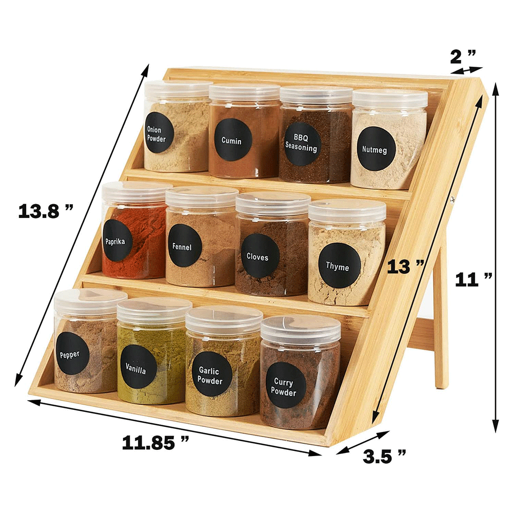 2 tier countertop rotating bamboo wooden spice rack drawer organizer storage kitchen cabinet with jar