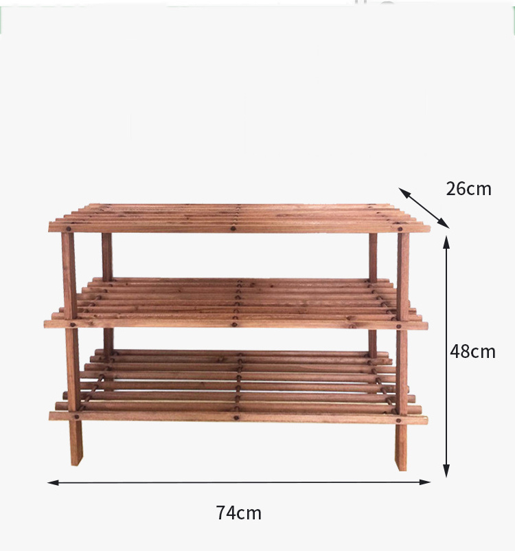 Wooden modern indoor stackable shoe rack with storage cabinet 3-layer bamboo shoe rack