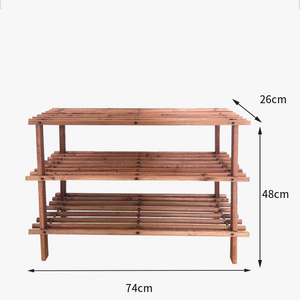 Wooden modern indoor stackable shoe rack with storage cabinet 3-layer bamboo shoe rack