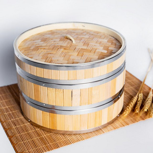 2022 New Type Hot Selling Bamboo Steamer Basket with Stainless Steel Ring Dumpling Bamboo Steamer