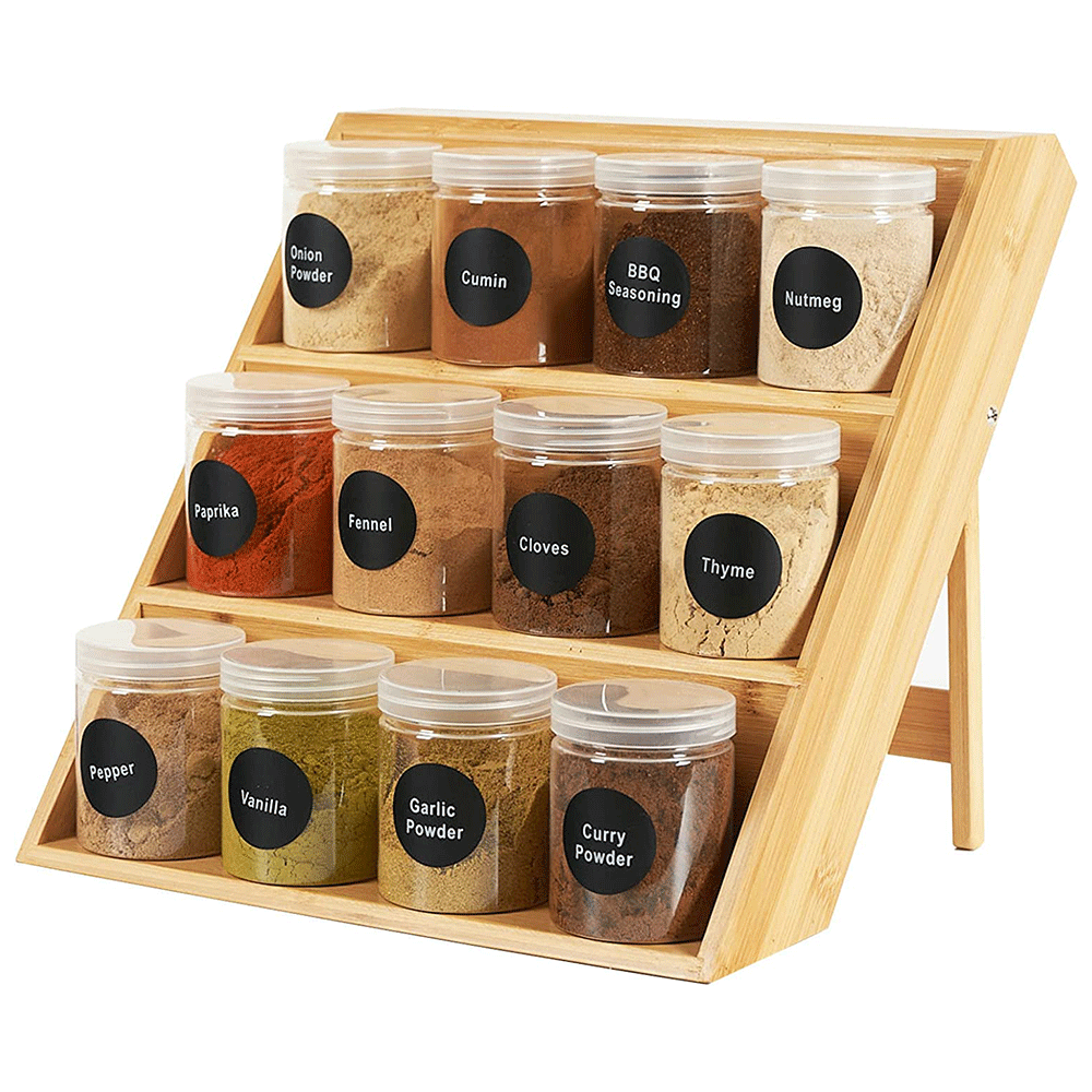 2 tier countertop rotating bamboo wooden spice rack drawer organizer storage kitchen cabinet with jar