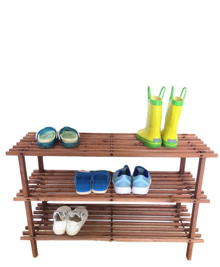 Wooden modern indoor stackable shoe rack with storage cabinet 3-layer bamboo shoe rack