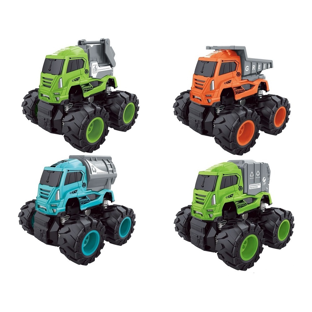 2021 Hot sell  Four-wheel inertial alloy friction toy vehicles 4PCS Set Toys truck  kids car toy mini dump trucks