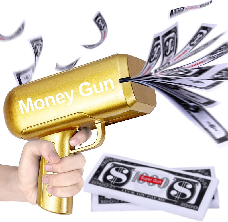 New design Gold Money Gun Shooter Make Money Cash Rain Plastic Money Spray Gun toy for party