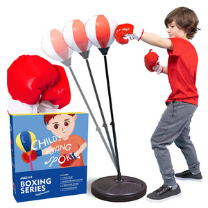 Hot Sale Sports toy  Height Adjustable Intelligent children Kids Boxing Speed Ball toy Set Hand Pump Punching Bag with Gloves