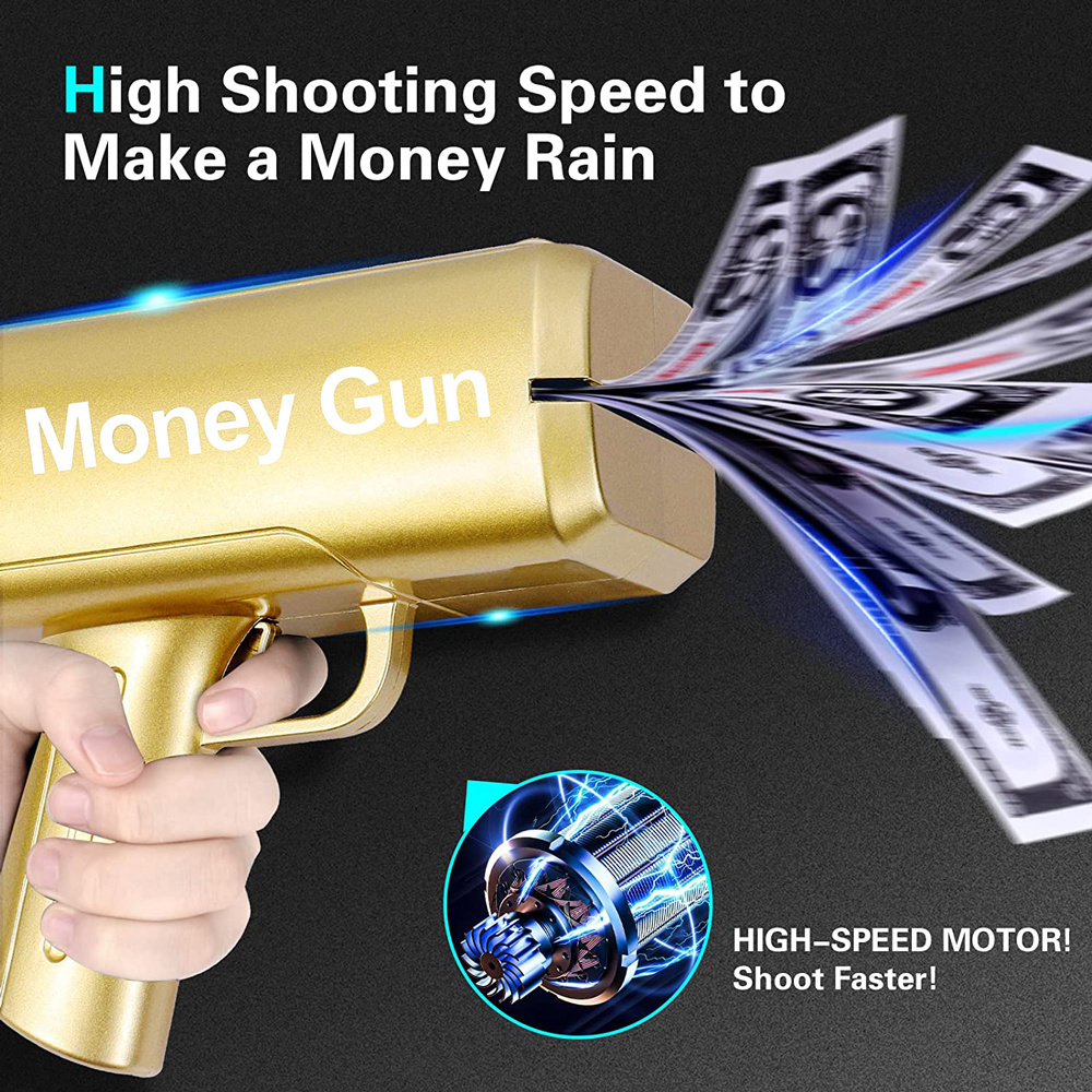 New design Gold Money Gun Shooter Make Money Cash Rain Plastic Money Spray Gun toy for party