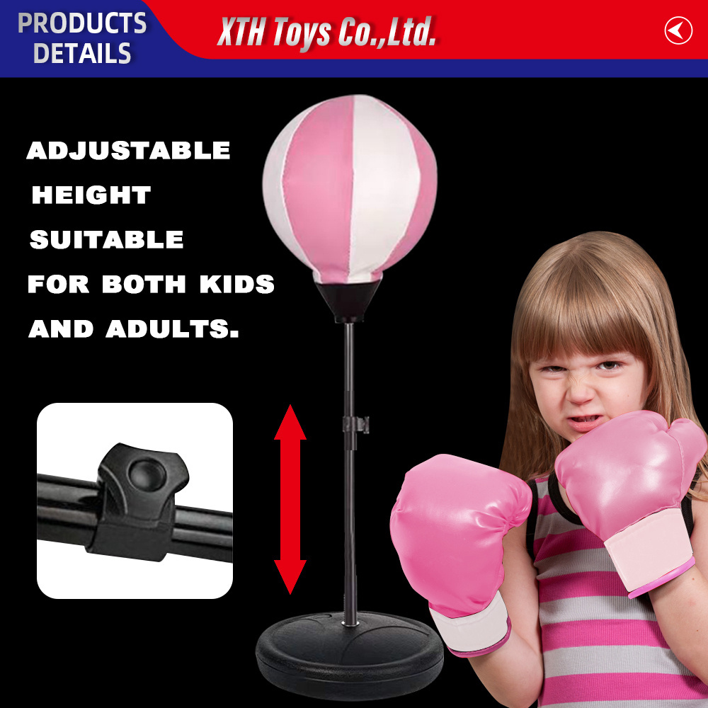 Hot Sale Sports toy  Height Adjustable Intelligent children Kids Boxing Speed Ball toy Set Hand Pump Punching Bag with Gloves