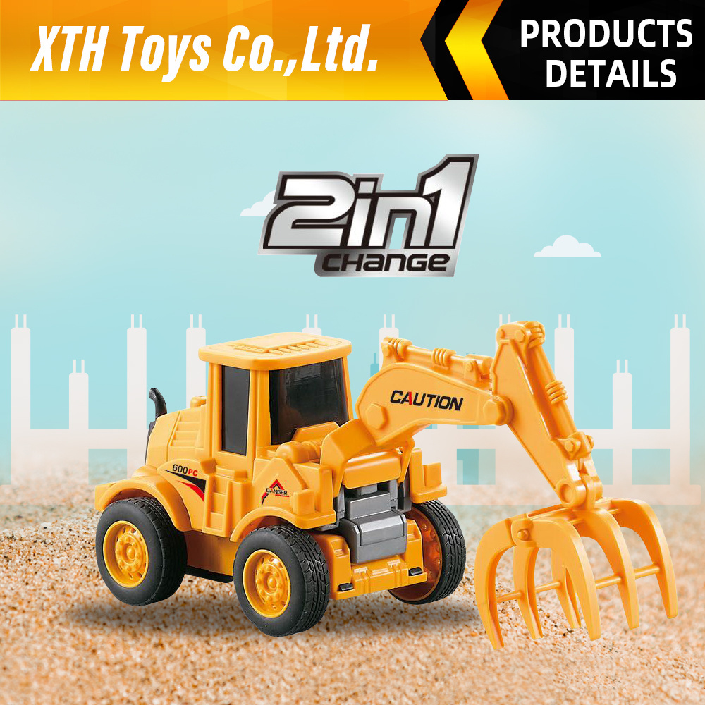 High Quality 2 in 1 Mini Plastic Bump and Go Gifts Toys Deformation Construction Vehicles Engineering Dump Truck For Boys