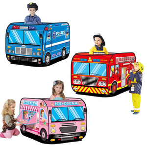 Indoor Kids Pretend Play Tent Ice Cream Truck Police Car Fire Truck Play House Pop Up Toys Tent for Kids Boys & Girls