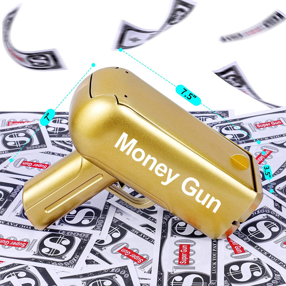 New design Gold Money Gun Shooter Make Money Cash Rain Plastic Money Spray Gun toy for party