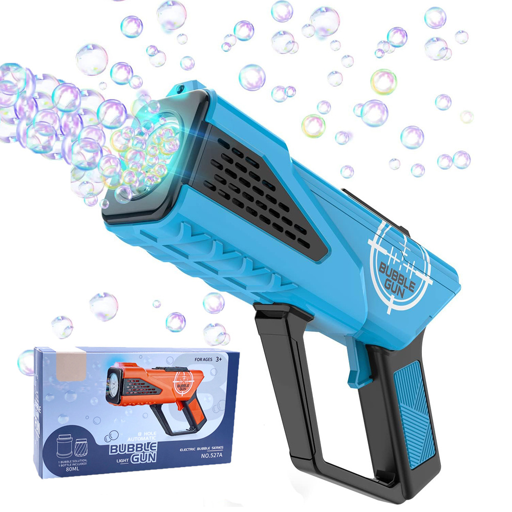 Kid Outdoor Toy 8-Hole Wands & LED Light Bubble Blower Space Bubble Maker/Blaster Kids Bubble Gun for boys girls