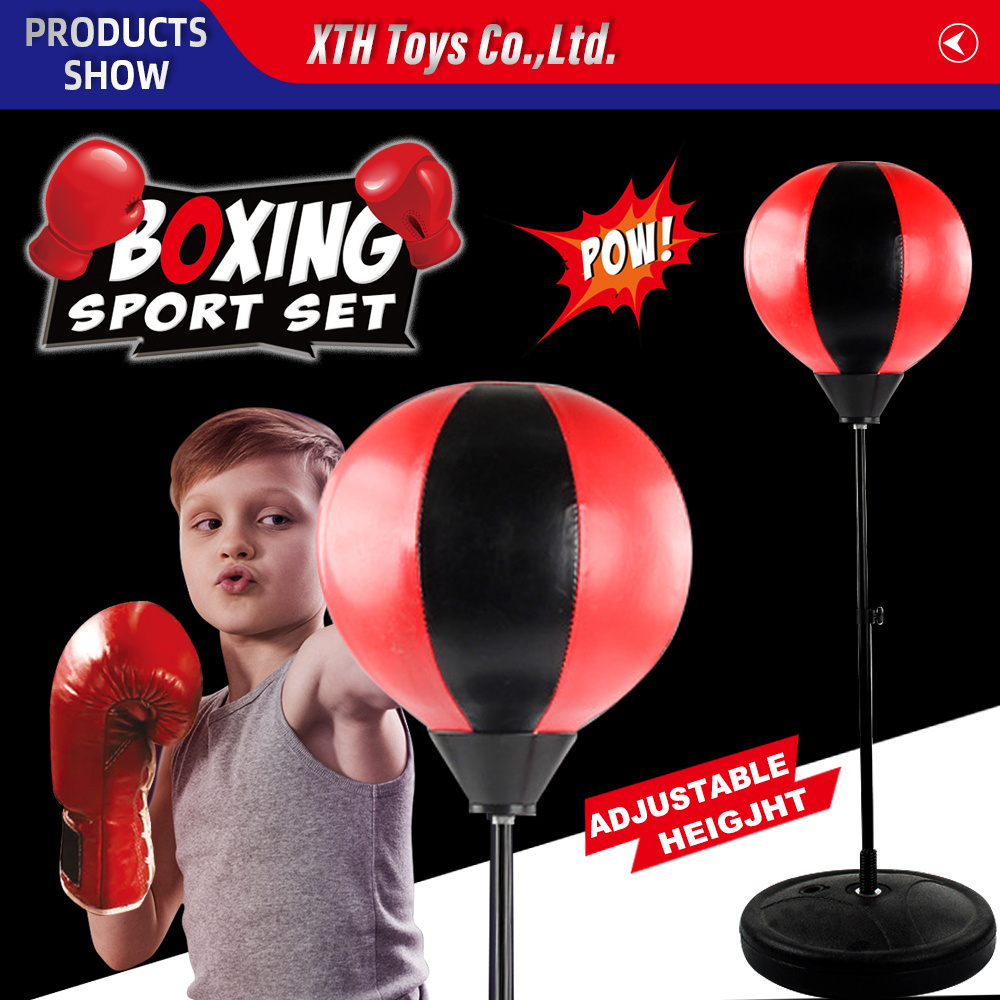 Hot Sale Sports toy  Height Adjustable Intelligent children Kids Boxing Speed Ball toy Set Hand Pump Punching Bag with Gloves