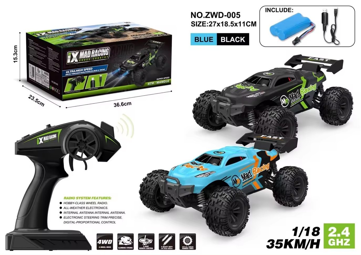 rc 4WD high speed car 35KM/h all terrain crawler toy 2.4GHz 118 ratio off-road remote control kids RC car