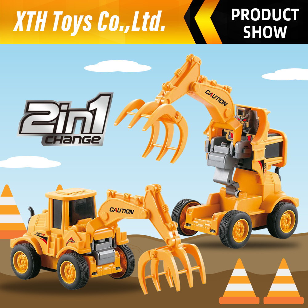 High Quality 2 in 1 Mini Plastic Bump and Go Gifts Toys Deformation Construction Vehicles Engineering Dump Truck For Boys