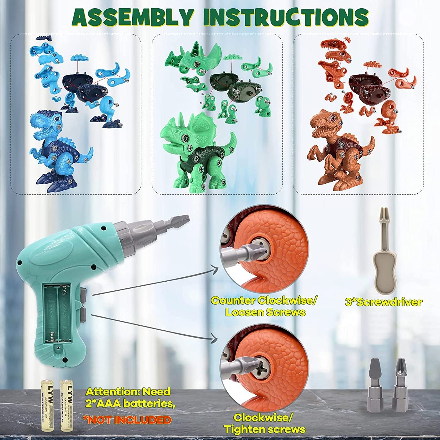 2023 Hot Selling Dinosaur toys STEM Kids Toys DIY Take Apart Dinosaur toys with Electric Drill for kids 3-8 year old