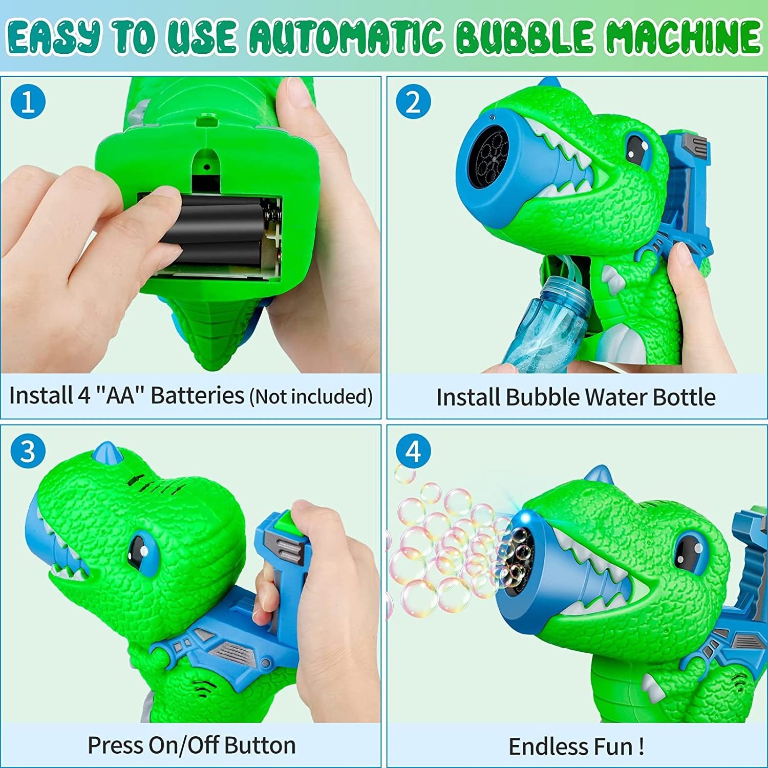 Hot Sale Indoor & Outdoors toy Soap Bubble Machine Electrical Cute Dinosaur Bubble gun for kids toddlers