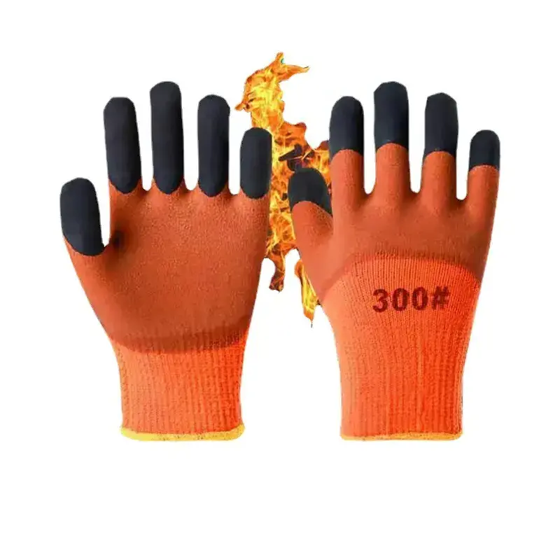 Wholesale Plush And Thick Ring Gloves Labor Protection Warm Foaming Latex Winter Work Wear Resistant Non Slip Site Gloves