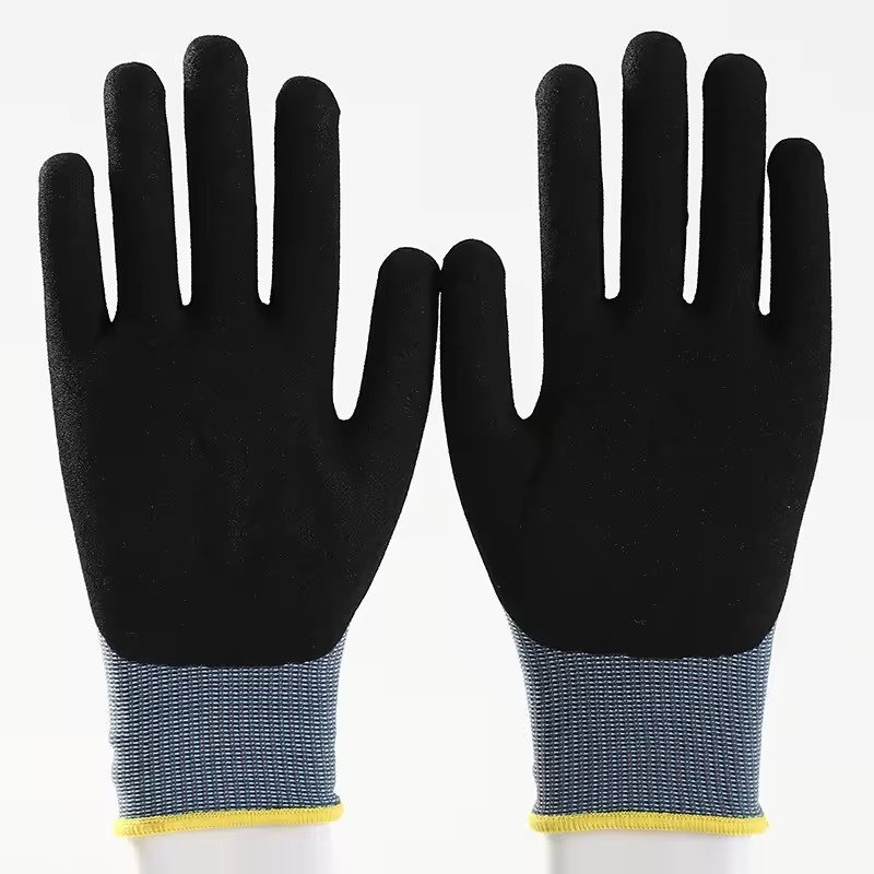 Good Flex 15G Nylon Spandex Work Safety Gloves Black NBR Palm Coated Nitrile Men Hard Work Gloves