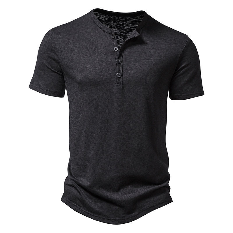 Men's casual t-shirt henley collar polo shirt fashion bamboo cotton t-shirt with button