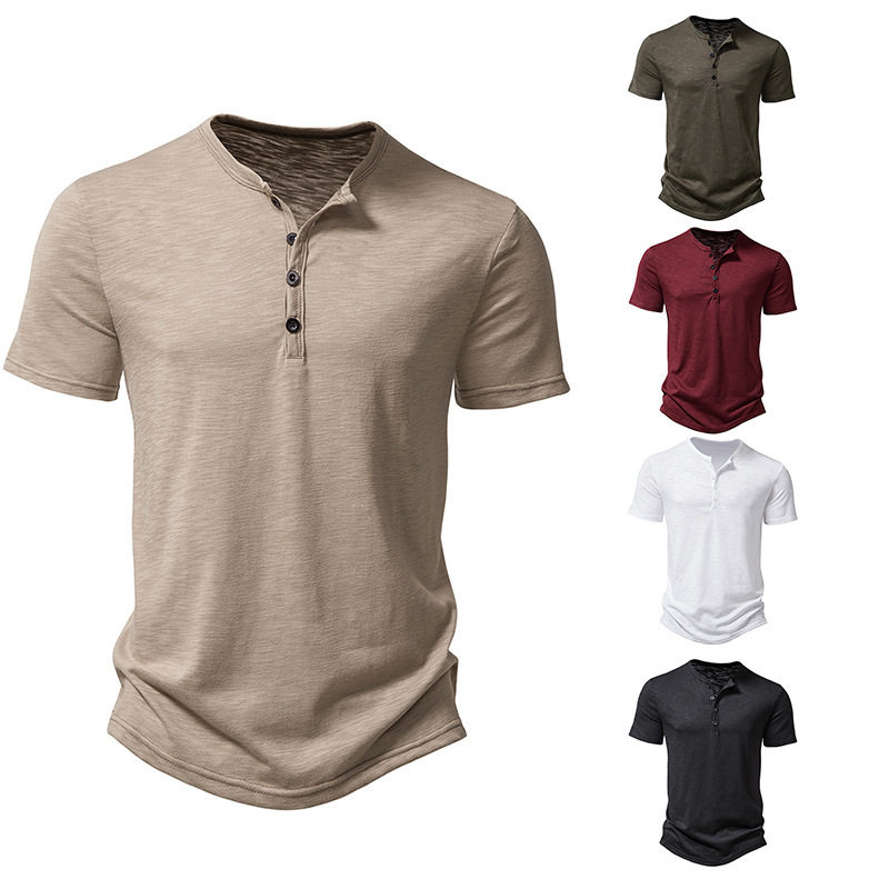 Men's casual t-shirt henley collar polo shirt fashion bamboo cotton t-shirt with button