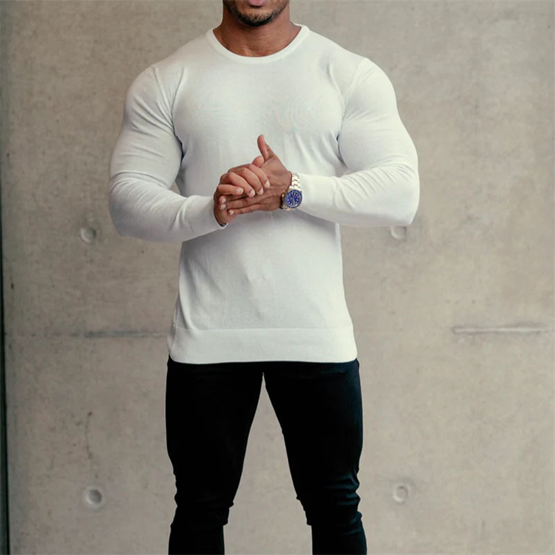 custom printing logo 95 cotton 5 elastane t-shirt athletic wear sport fitness workout gym slim muscle fit long sleeve t shirt