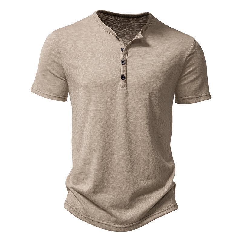 Men's casual t-shirt henley collar polo shirt fashion bamboo cotton t-shirt with button