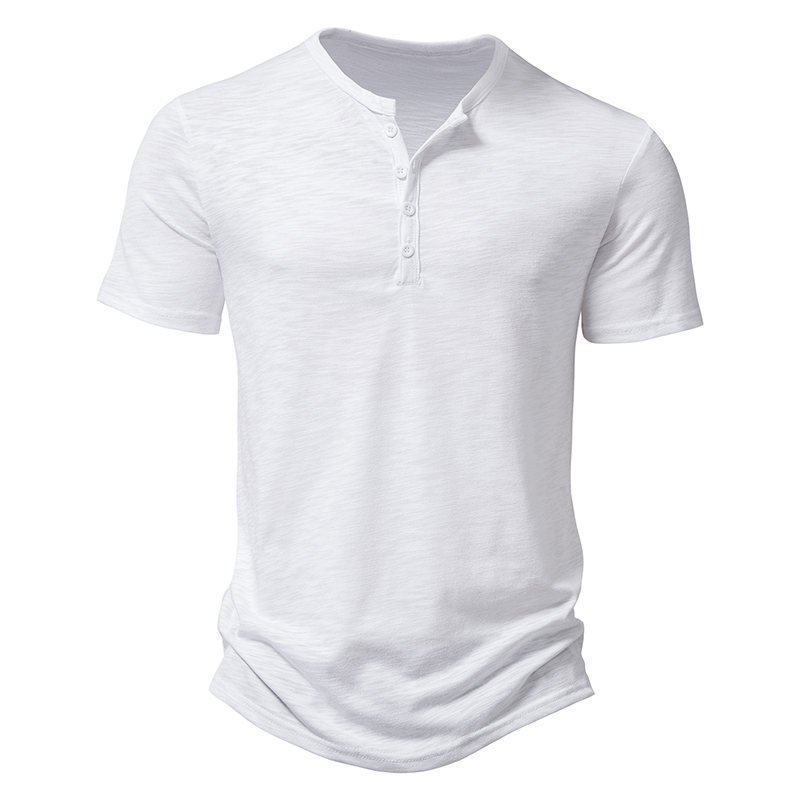 Men's casual t-shirt henley collar polo shirt fashion bamboo cotton t-shirt with button