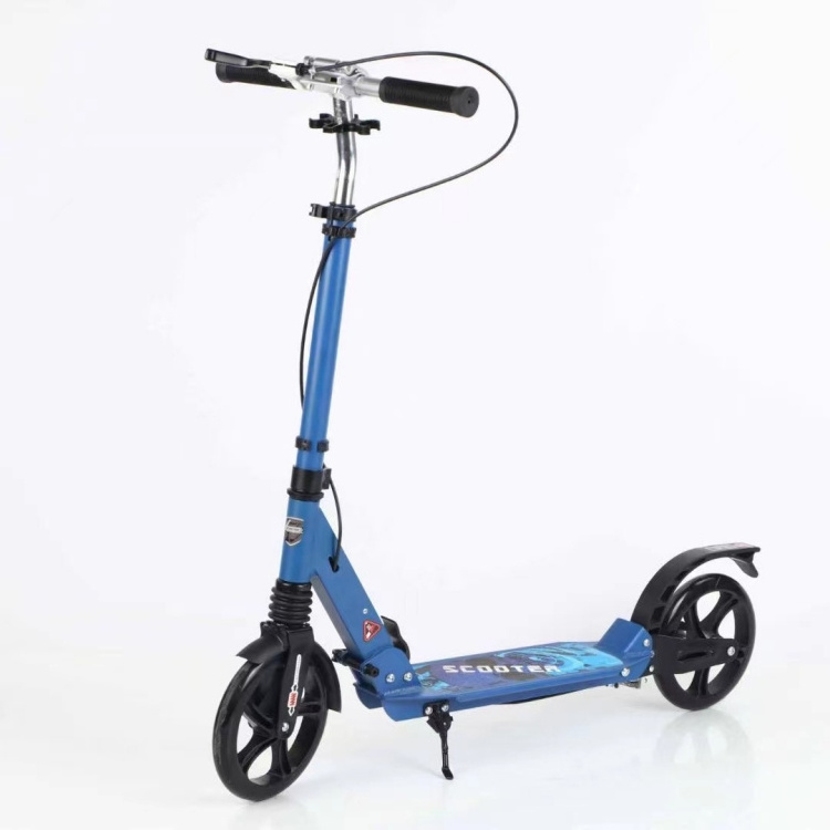 2 Big Wheel Adult Folding Scooter with Handbrake Kick Foot Scooter with 2 Front Wheels