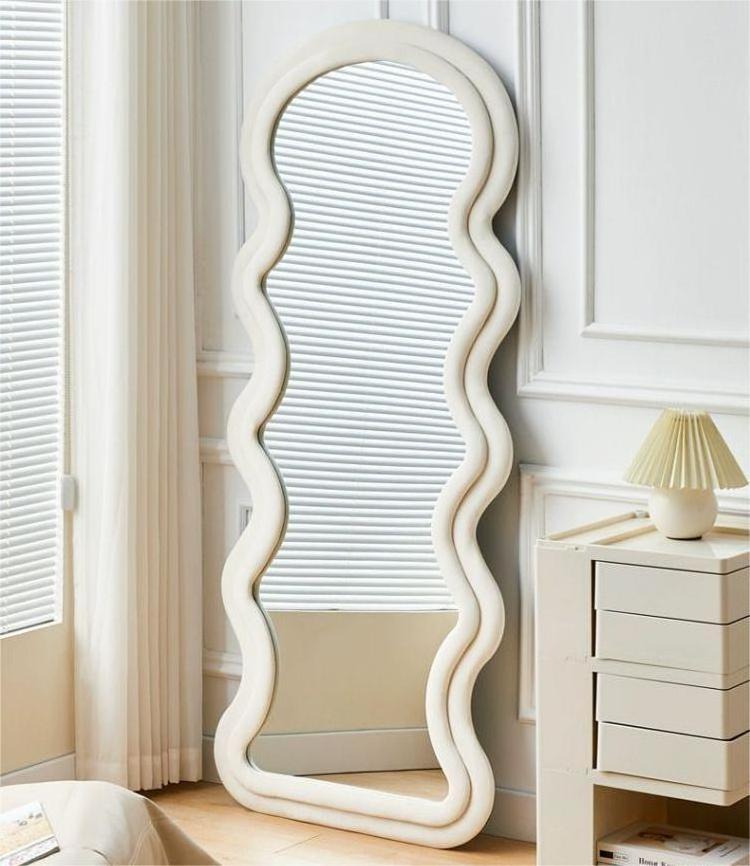 Wave style full body mirror girl's bedroom French floor to ceiling cream style