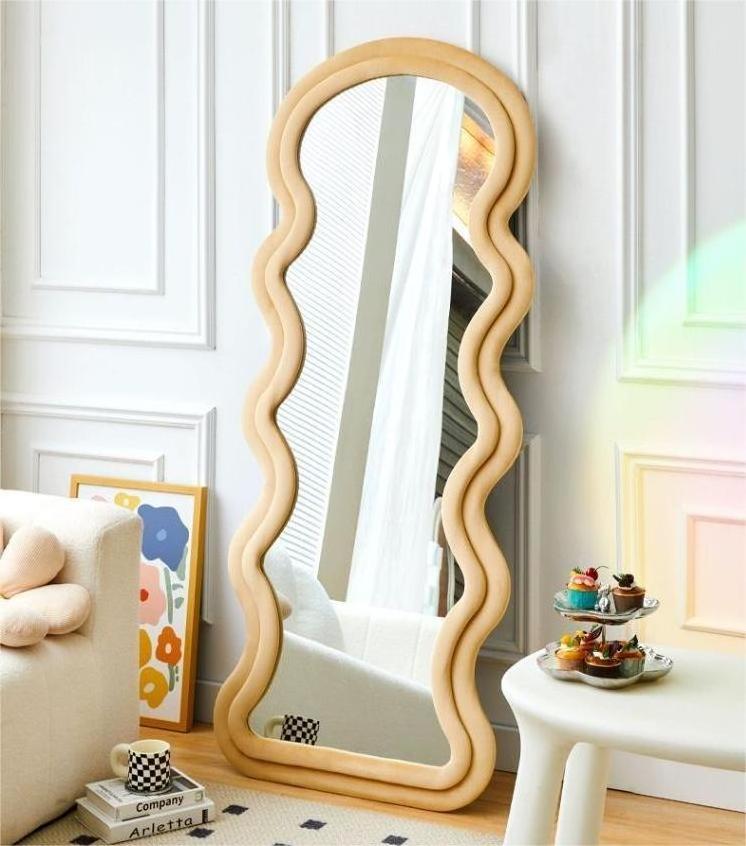 Wave style full body mirror girl's bedroom French floor to ceiling cream style