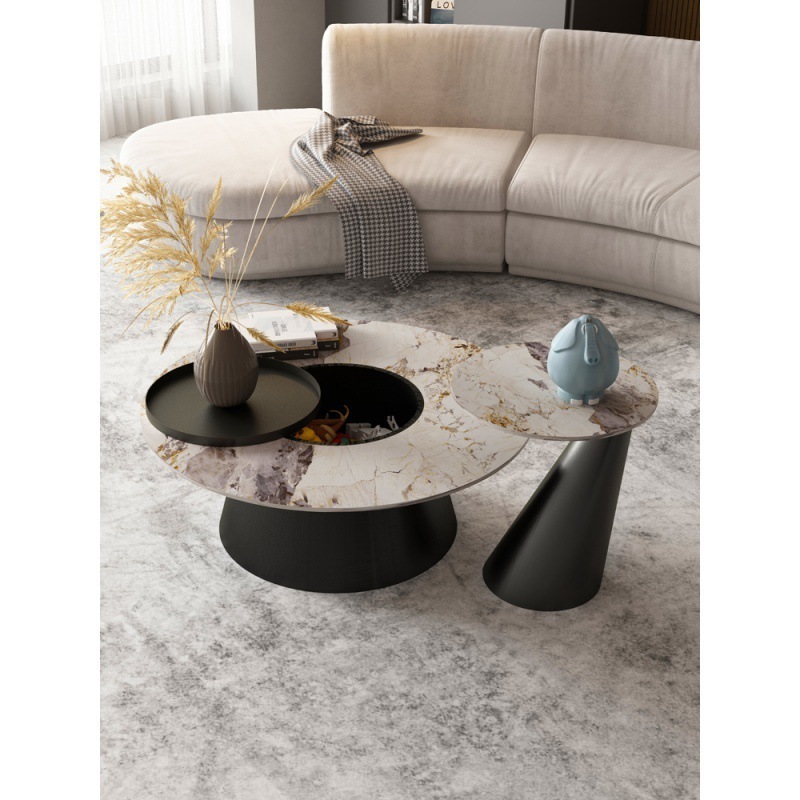 Modern Luxury round Marble Coffee Table Set High Quality Metal Living Room Furniture for Home Use