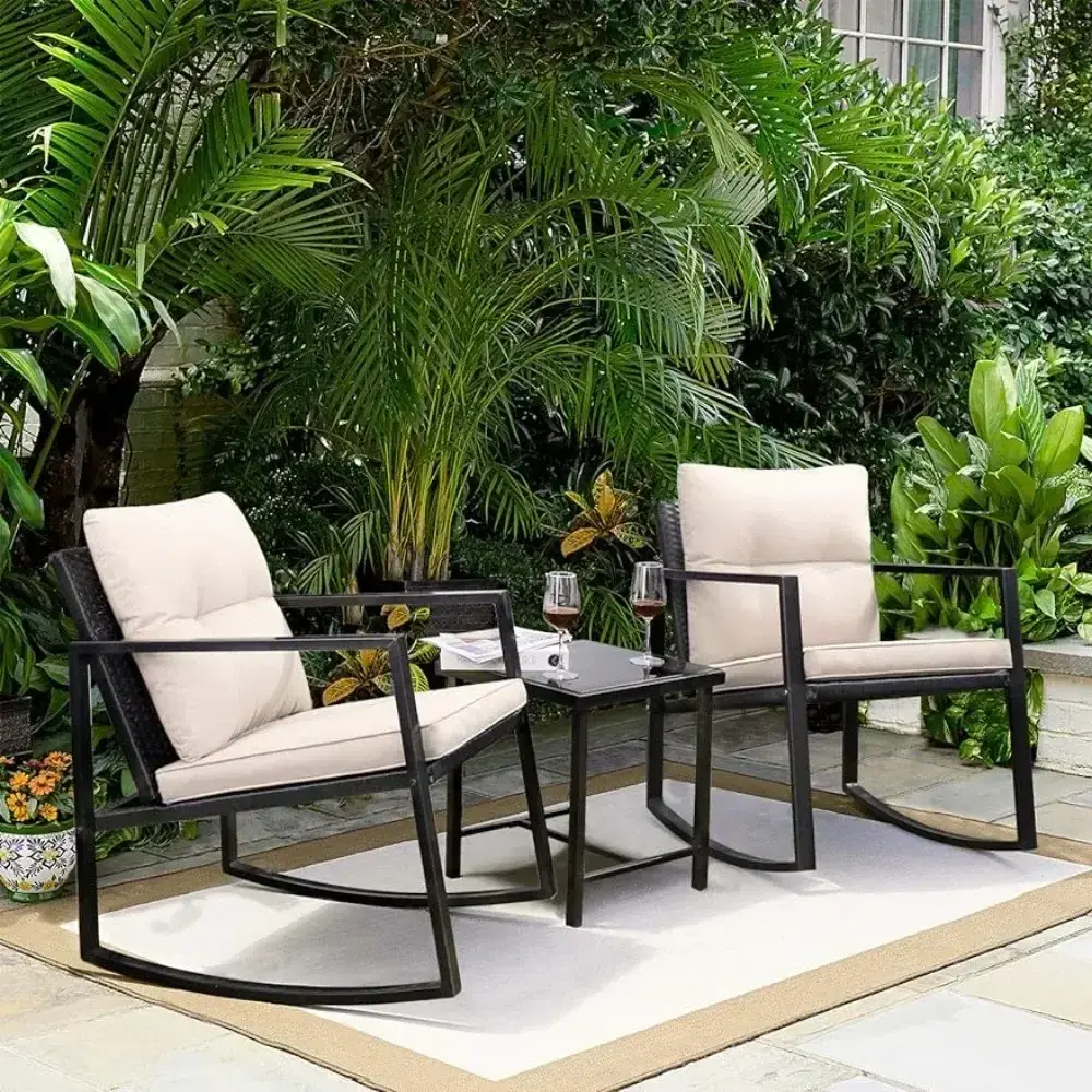 Garden outdoor furniture conversation set with porch chairs and glass coffee table garden beige patio