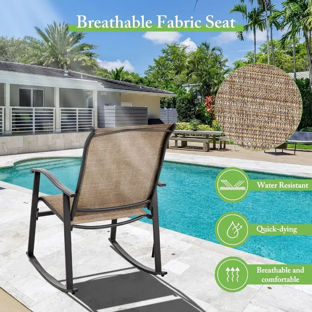 3 Piece Rocking Bistro Set, Outdoor Furniture with Rocker Chairs and Glass Coffee Table of 3, Balcony, Porch for