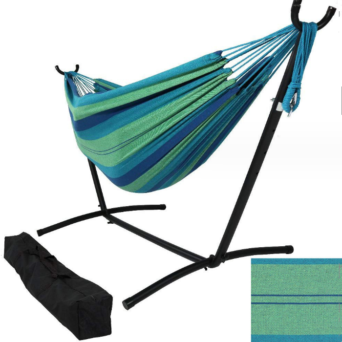 Outdoor Camping Hammock Hanging Swing Bed Chair With Collapsible Steel Stand And Carry Bag