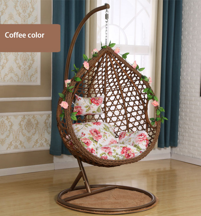 New patio hanging magic leaf PE rattan with stand modern wicker egg swing chair kid adult outdoor hammock swing