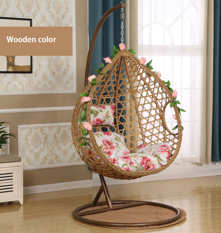 New patio hanging magic leaf PE rattan with stand modern wicker egg swing chair kid adult outdoor hammock swing