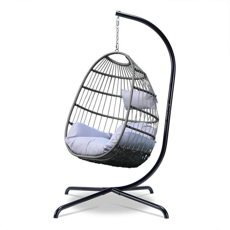 Foldable Indoor Outdoor Egg Hanging Chair with Stand, Patio Wicker Swing Egg Swinging Chair Hammock for Patio Bedroom Balcony