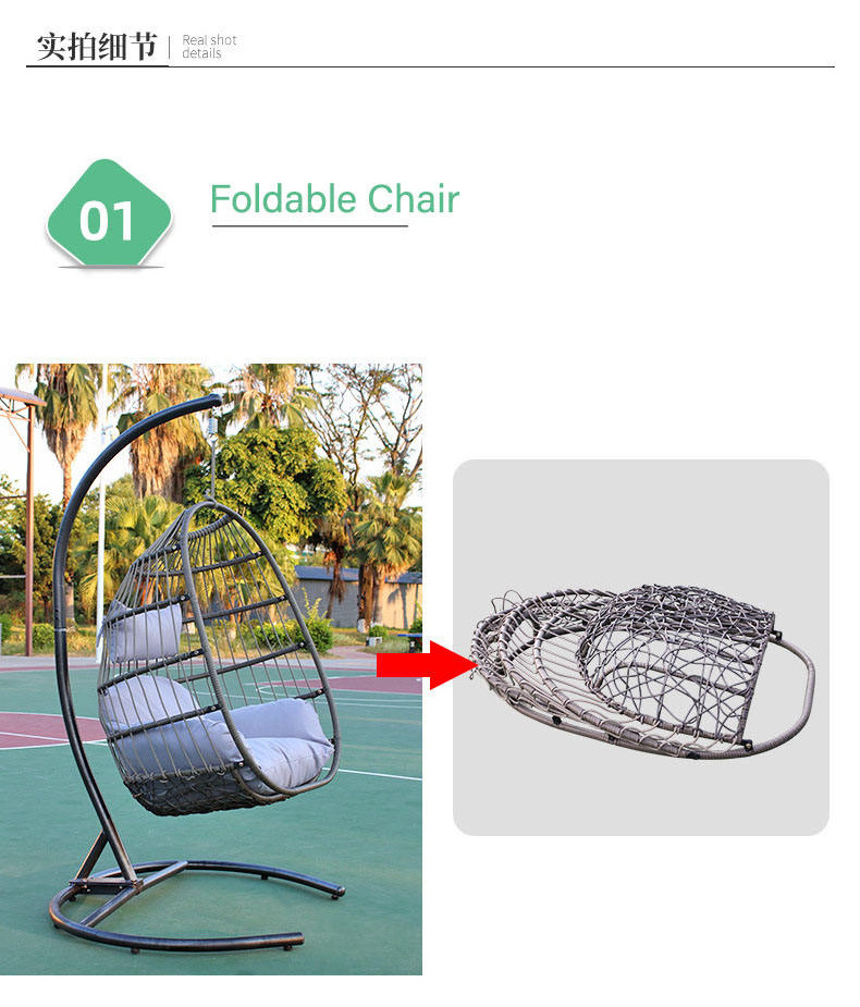 Foldable Indoor Outdoor Egg Hanging Chair with Stand, Patio Wicker Swing Egg Swinging Chair Hammock for Patio Bedroom Balcony