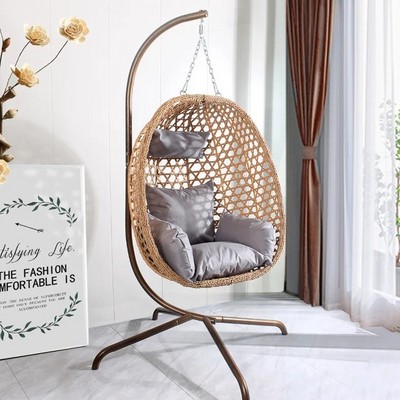 Modern Rattan Hanging Egg Chair With Stand Balcony Courtyard Garden Outdoor Furniture Patio Swings Rocking Basket Hammock Chair