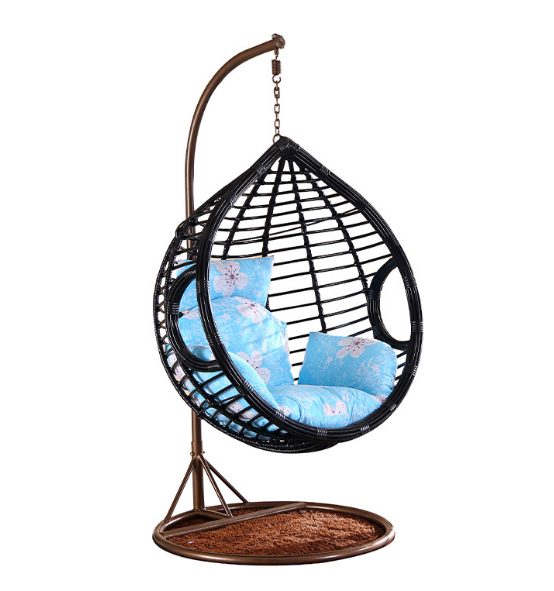 Cheap Basket Steel Wicker Rattan Swing chair Outdoor Patio Swing Chair Hanging Garden Swing Egg Chair With Stand and cushion