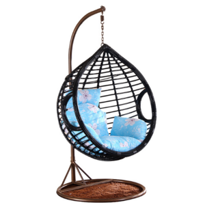 Cheap Basket Steel Wicker Rattan Swing chair Outdoor Patio Swing Chair Hanging Garden Swing Egg Chair With Stand and cushion