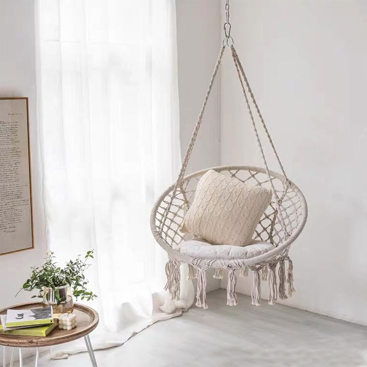 Nordic wind indoor hanging chair cotton rope weaving ins hanging basket swing outdoor lazy bed manufacturers direct sales