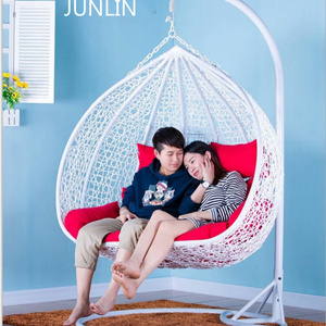 outdoor rattan wicker double seat hanging egg swing chair with metal stand