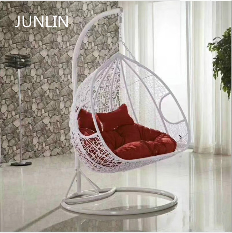 outdoor rattan wicker double seat hanging egg swing chair with metal stand