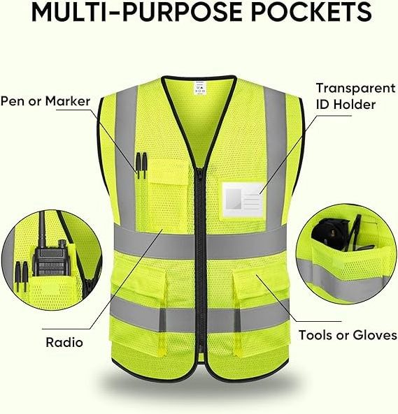 Breathable Reflective Safety Mesh  Vest for Women Men High Visibility Security With Pocket Zipper Front